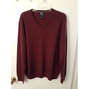 Jos. A. Bank V-Neck Sweater Mens Large Burgundy 100% Merino Wool